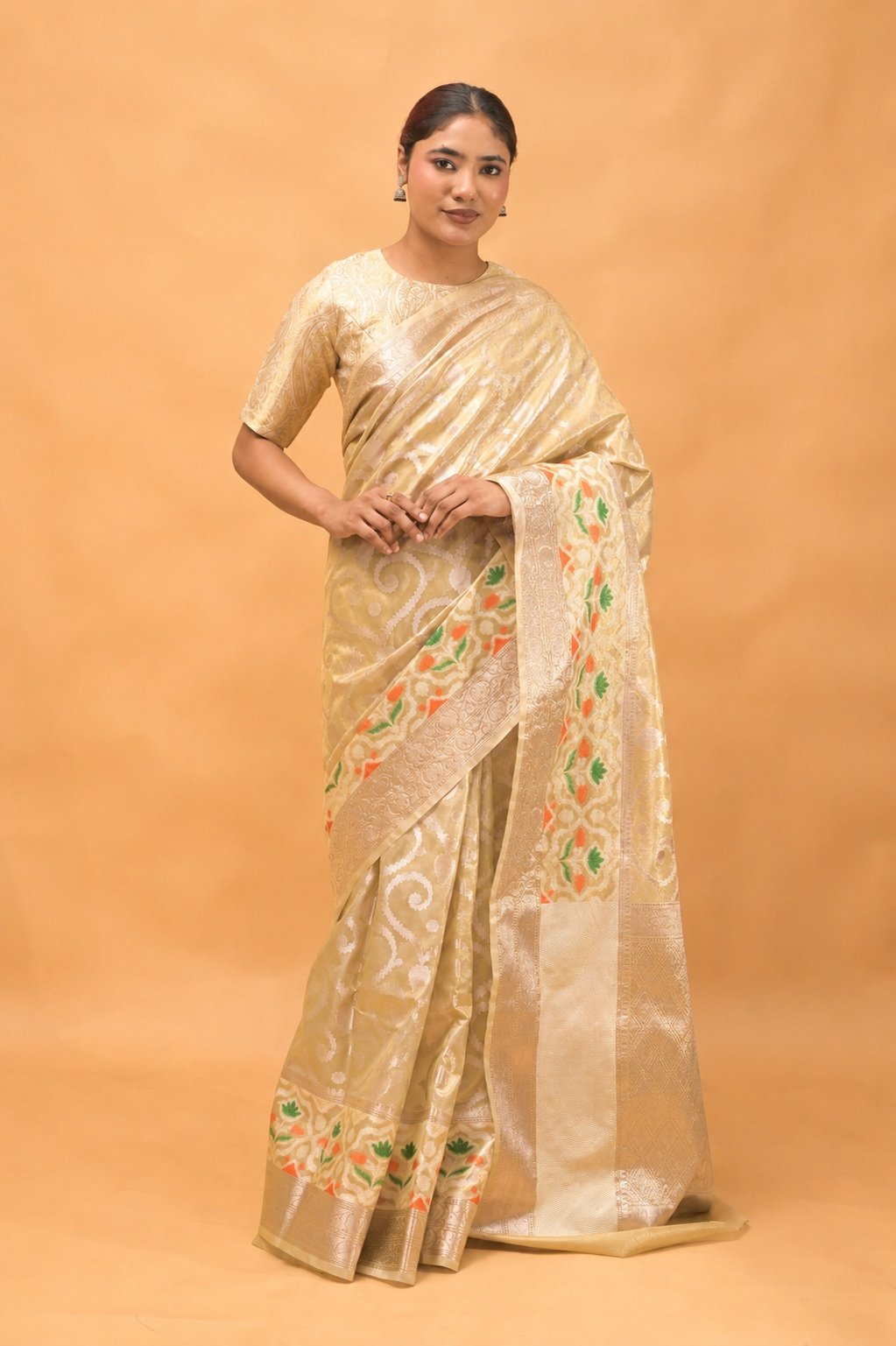 Luxury Banarasi Tissue Saree Meenakari Lotus with Mesmerize Theard Work r Blouse